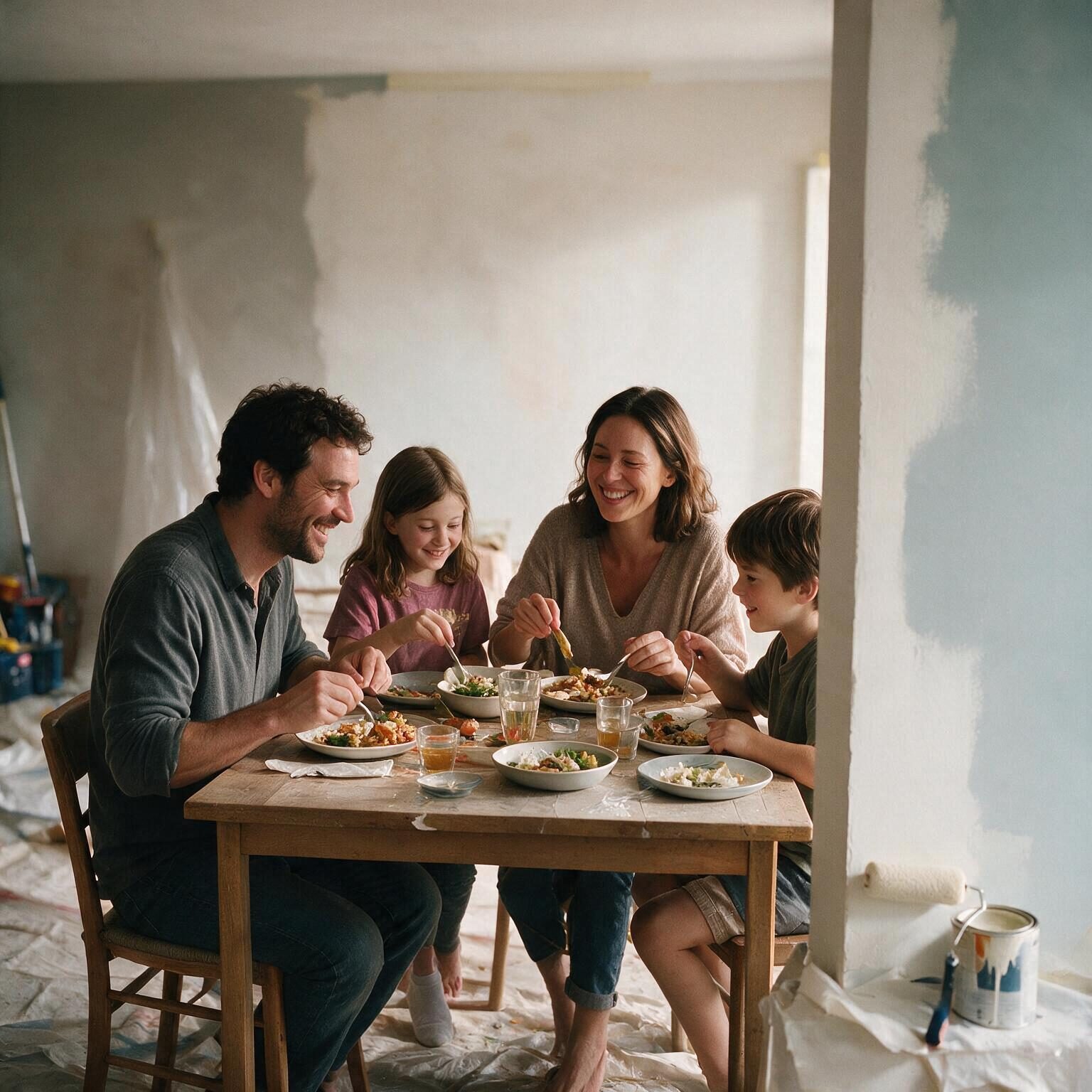 famille vivant chez elle pendant les travaux de rénovation de sa maison à Saint-Etienne
